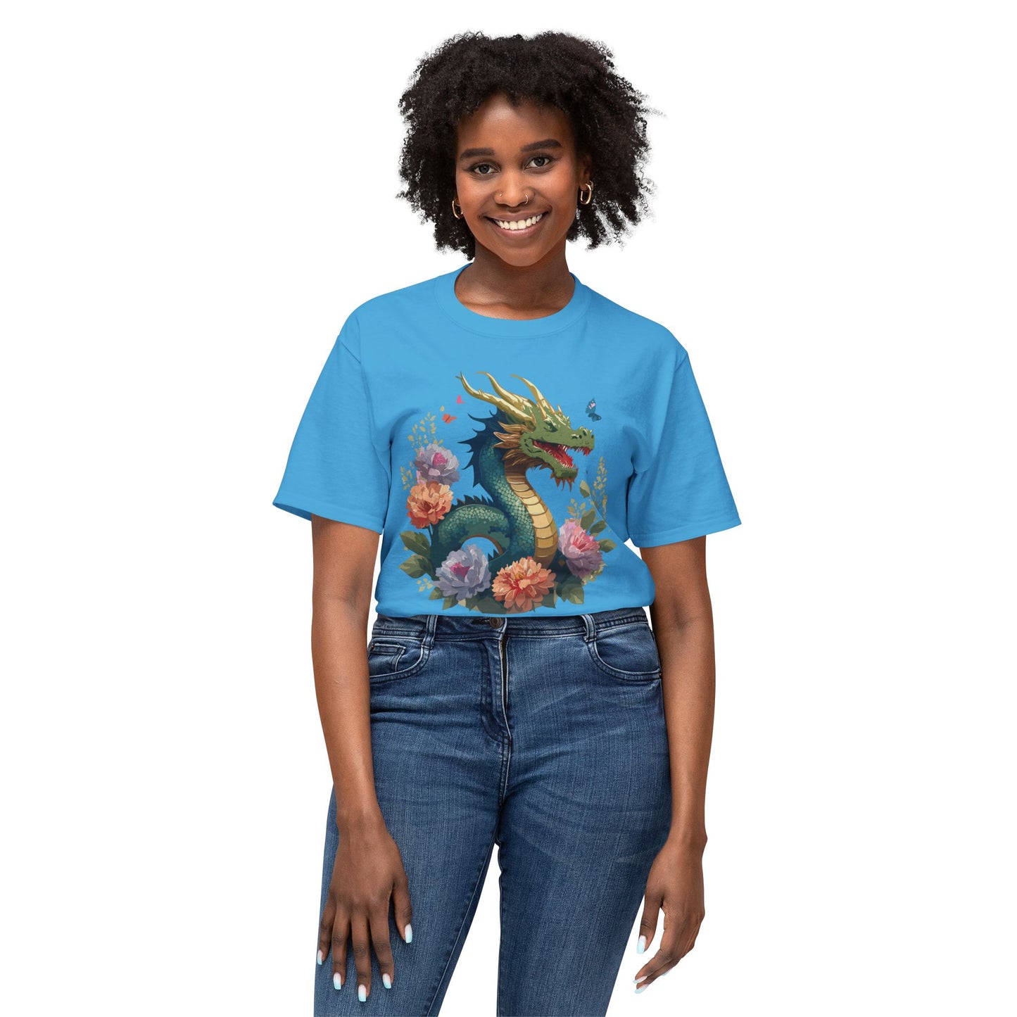 Dragon T-Shirt, Vintage Dragon Tee, Floral Tees, Dragon Art Design Shirt, Tee Shirt with Dragon 1