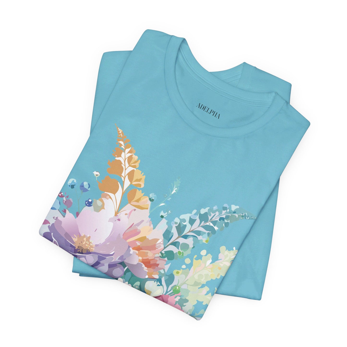 Natural Cotton Tee Shirt with Flowers