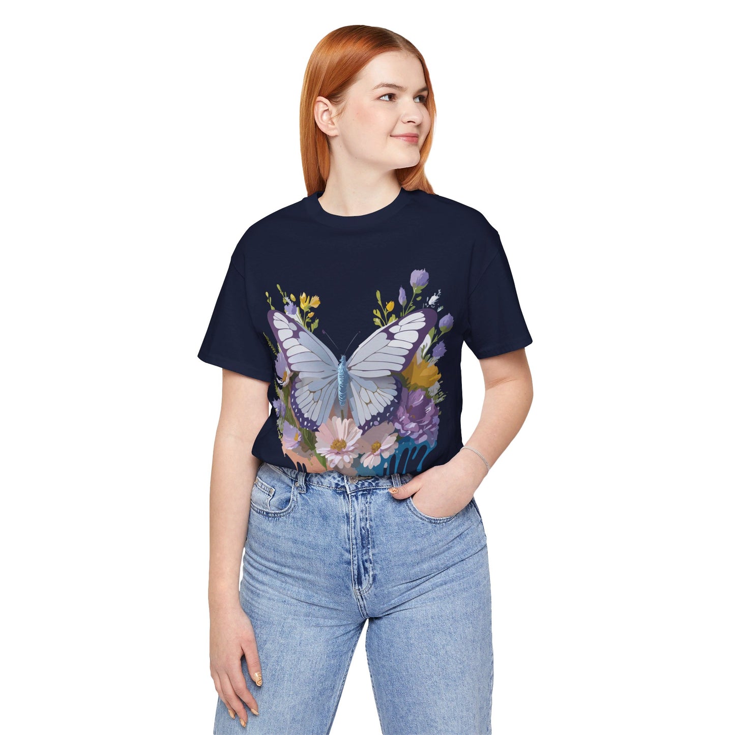 Natural Cotton Tee Shirt with Butterfly