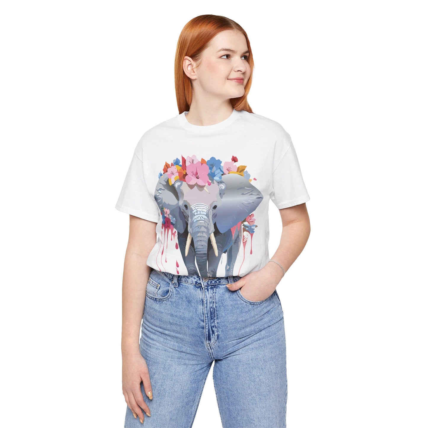 T-shirt en coton naturel avec motif éléphant