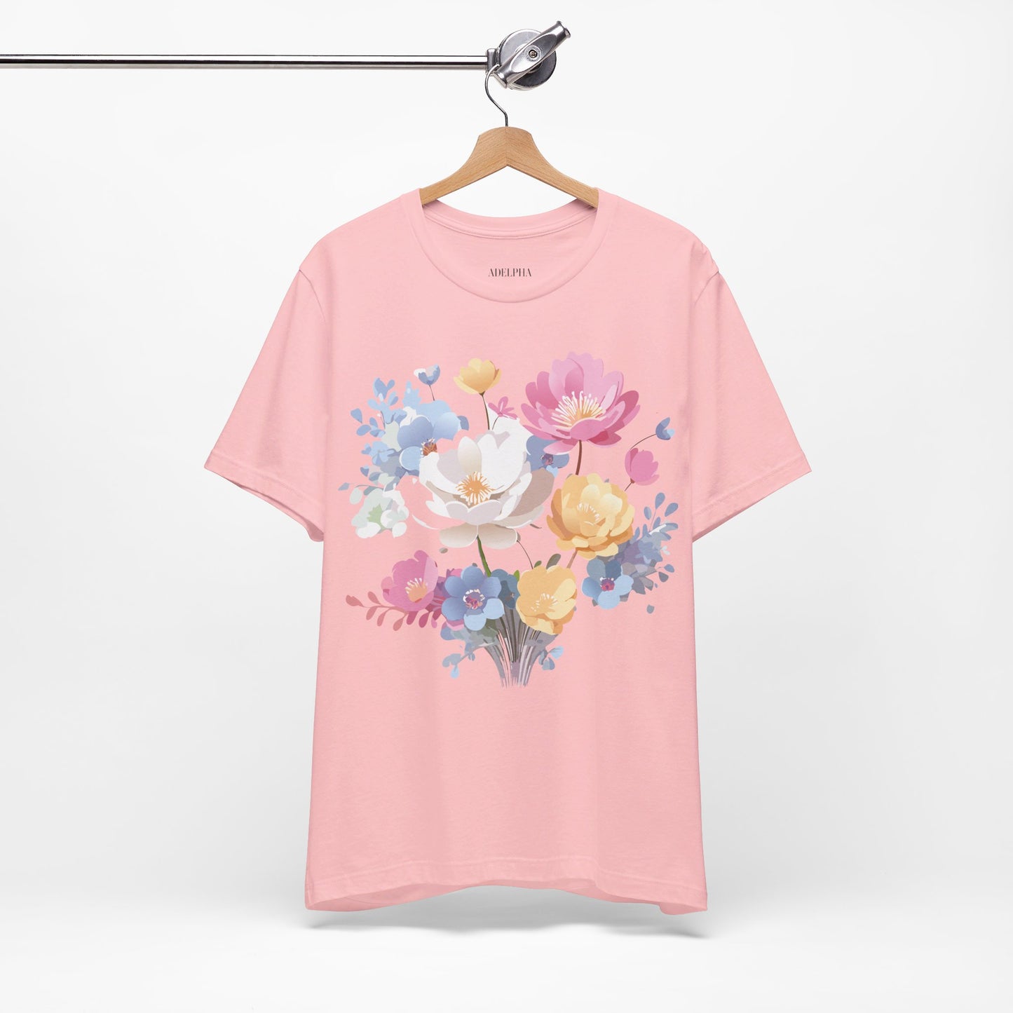 Natural Cotton Tee Shirt with Flowers