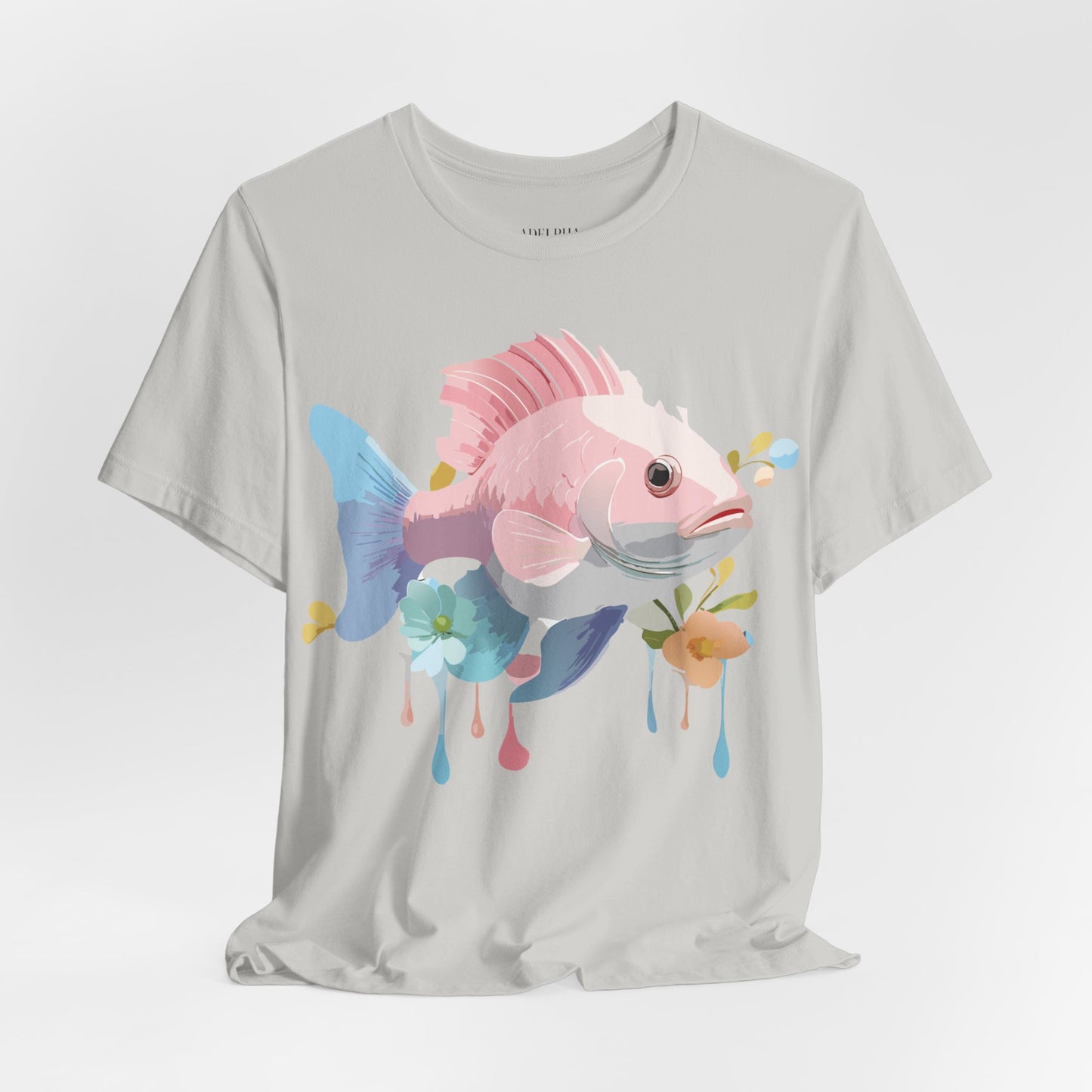 Natural Cotton Tee Shirt with Fish