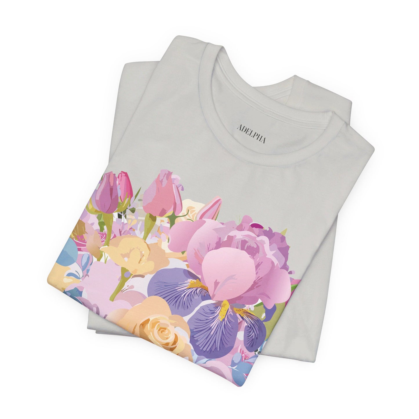 Natural Cotton Tee Shirt with Flowers