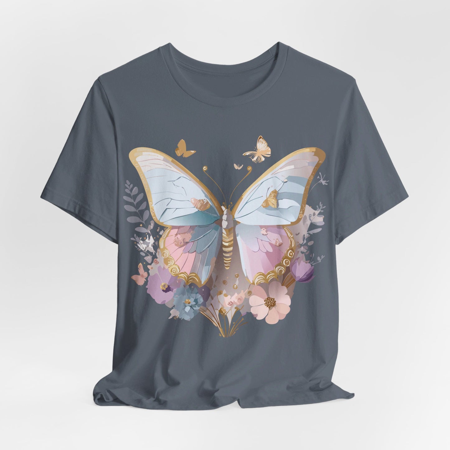 Natural Cotton Tee Shirt with Butterfly