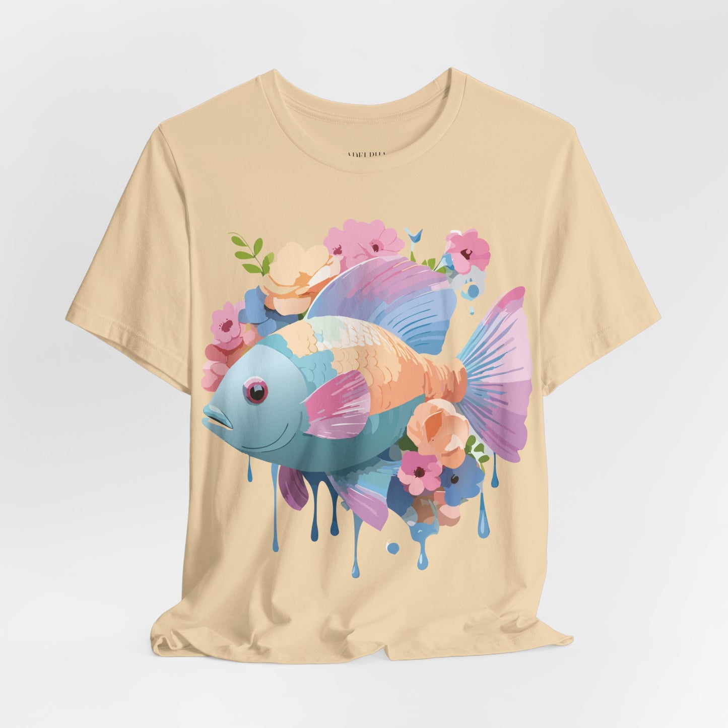 Natural Cotton Tee Shirt with Fish