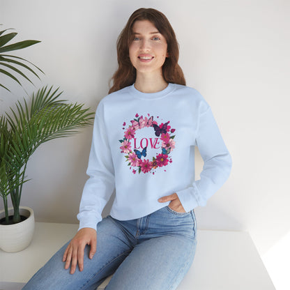Unisex Floral Love Sweatshirt Butterfly Print 50 50 Cotton Poly Valentines Day
