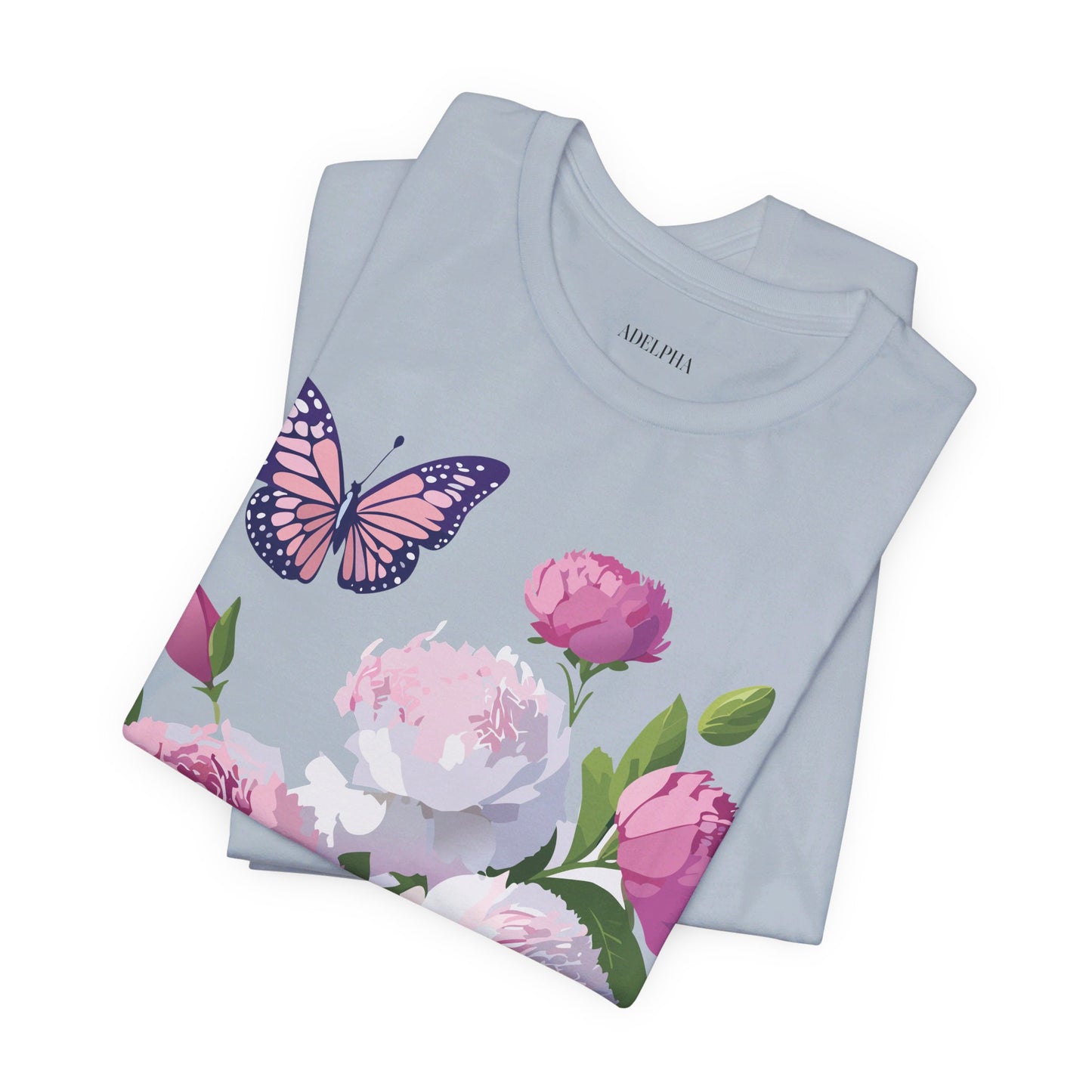 Natural Cotton Tee Shirt with Flowers