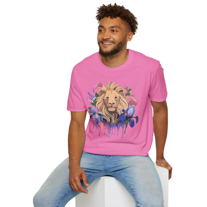 Unisex Softstyle Lion Shirt Floral Lion Tee Animal Print Graphic Tee