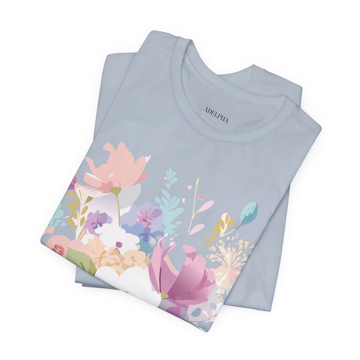 Natural Cotton Tee Shirt with Flowers