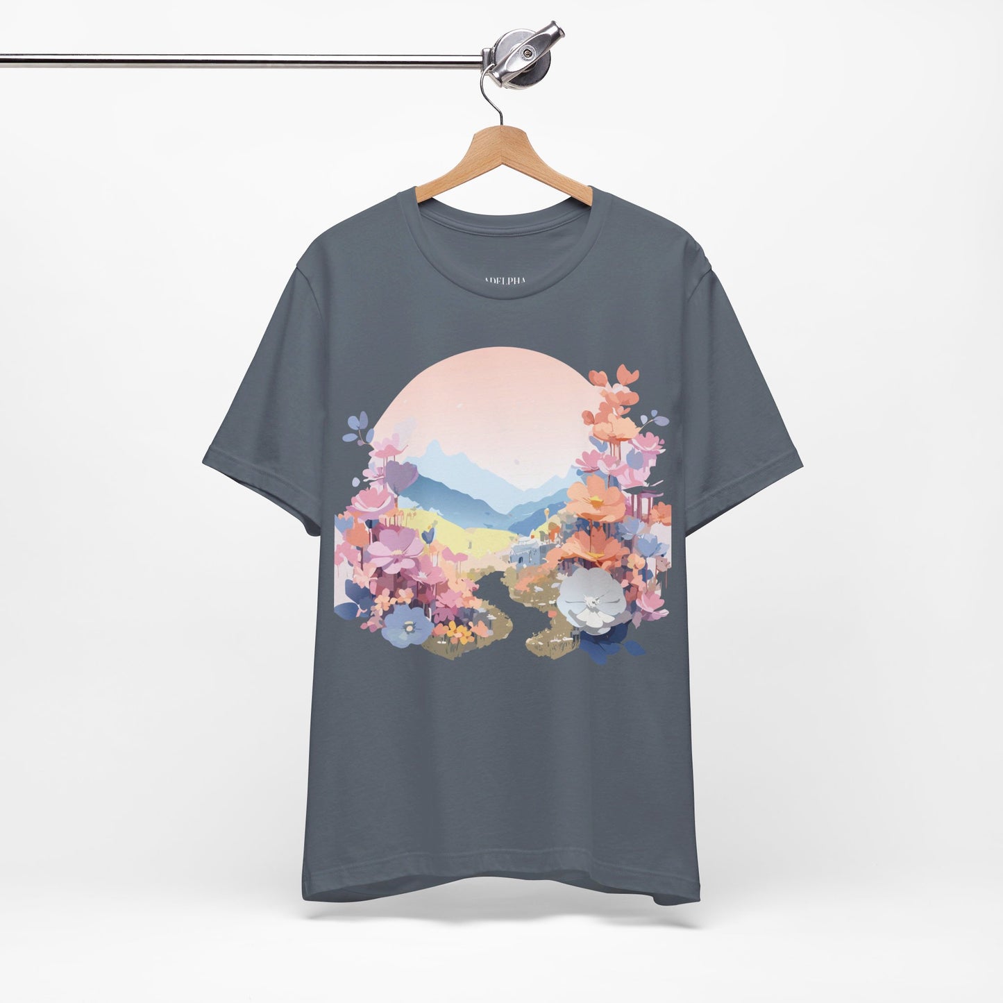 Natural Cotton Tee Shirt with Flowers