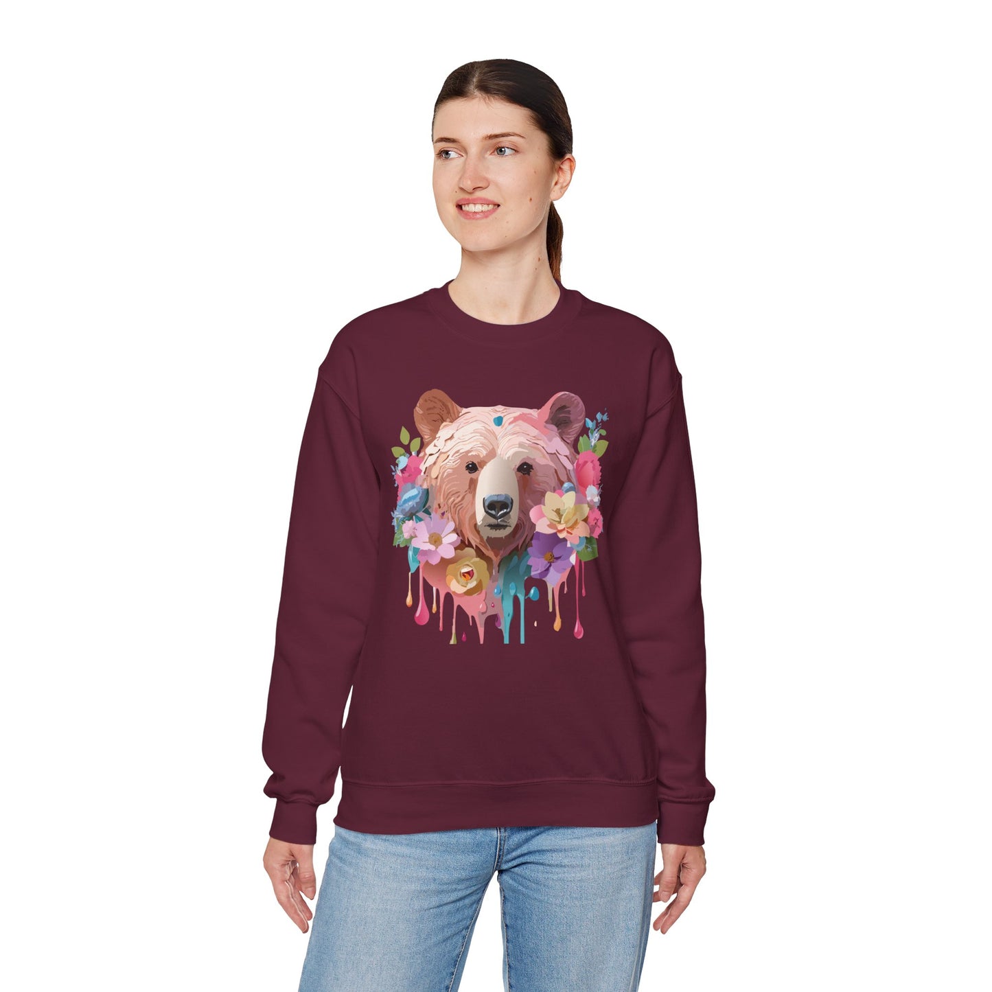 Unisex Floral Bear Sweatshirt, Animals Sweatshirt, Floral Sweatshirt, Art Design Sweatshirt