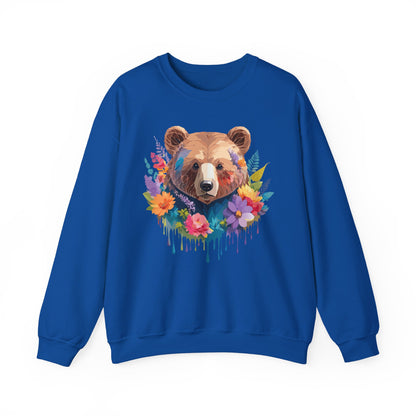 Unisex Floral Bear Sweatshirt Art Design Animals Gildan 18000 Crewneck