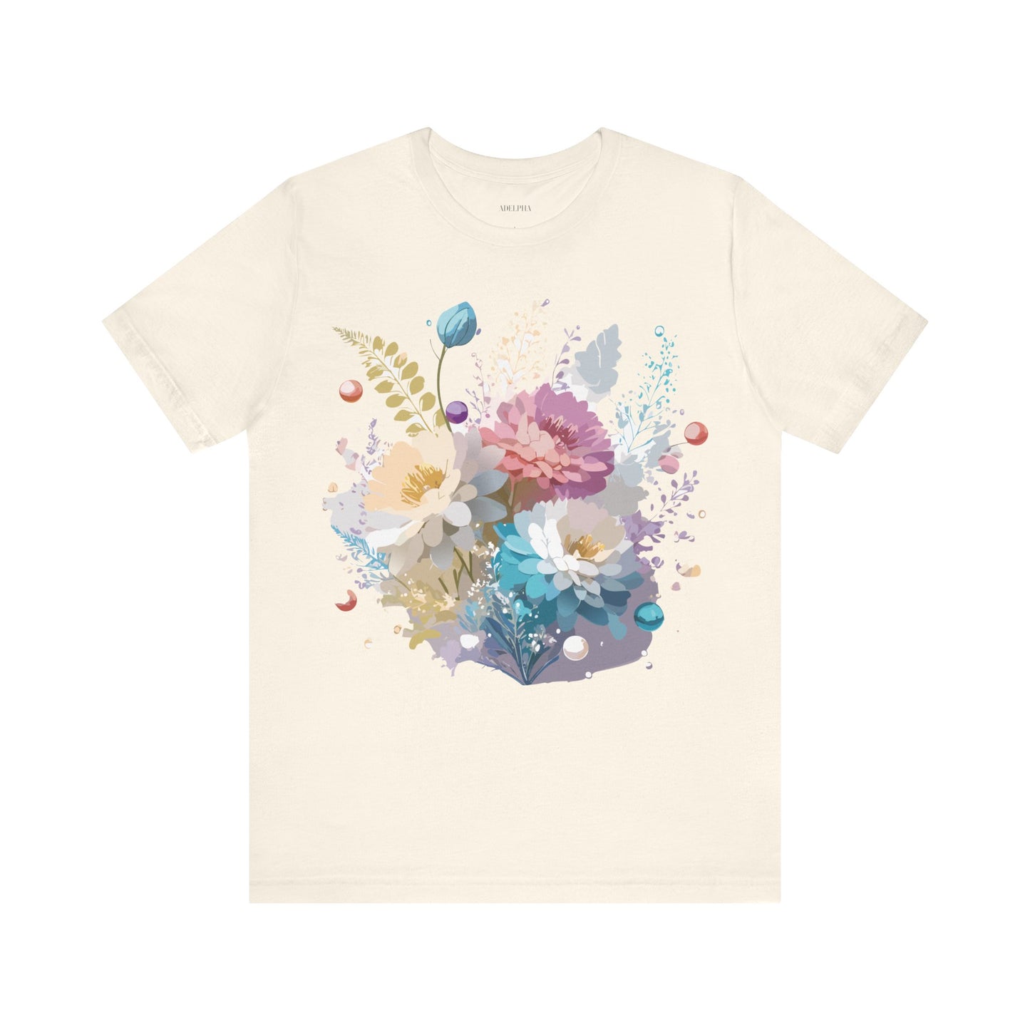 Natural Cotton Tee Shirt with Flowers