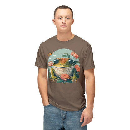 Vintage Frog Art T Shirt With Floral Full Color Print Unisex Tee