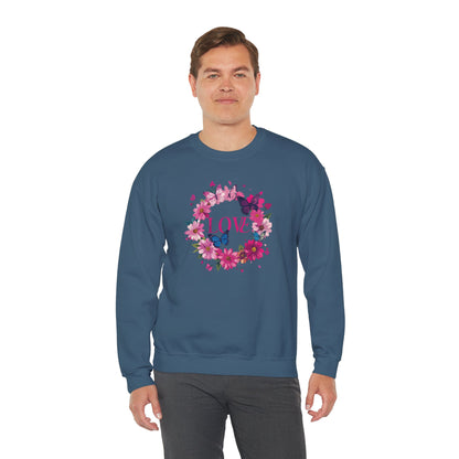 Unisex Floral Love Sweatshirt Butterfly Print 50 50 Cotton Poly Valentines Day