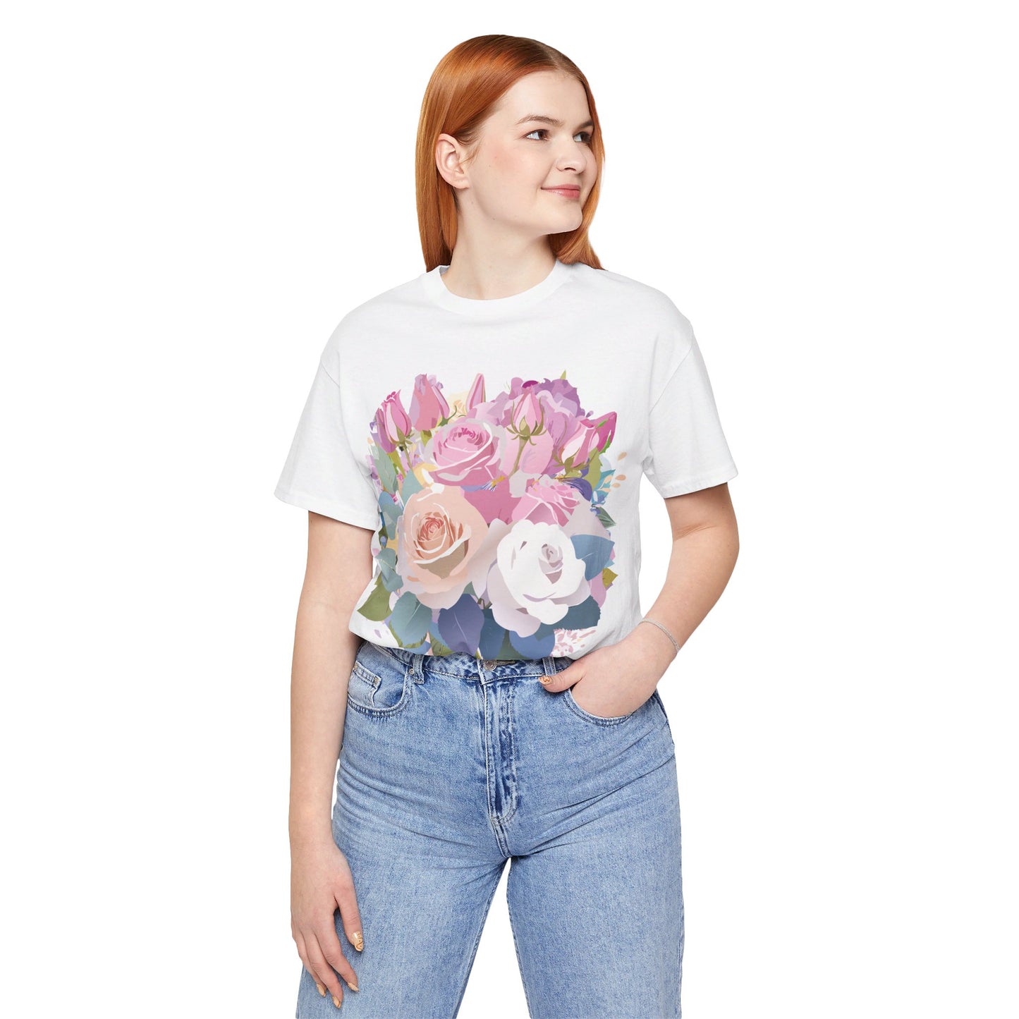 Natural Cotton Tee Shirt with Flowers