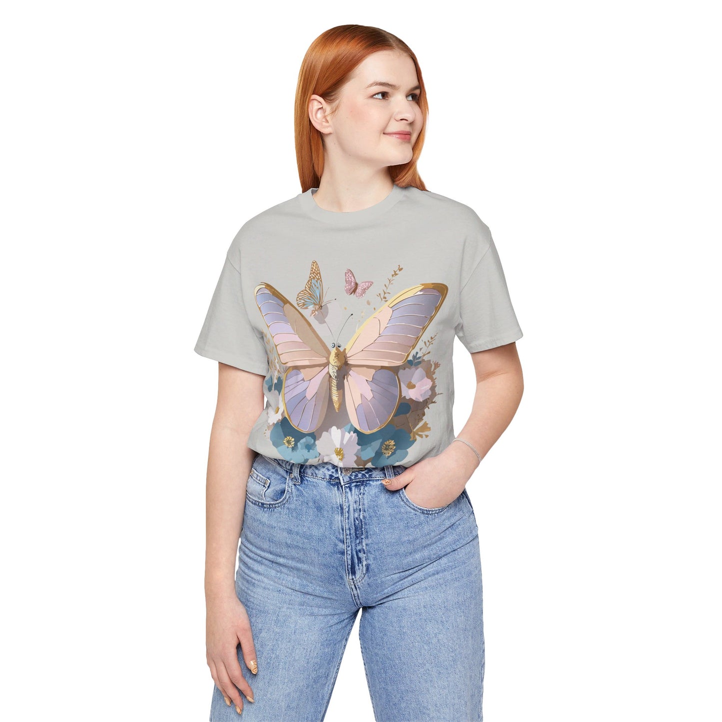 Natural Cotton Tee Shirt with Butterfly