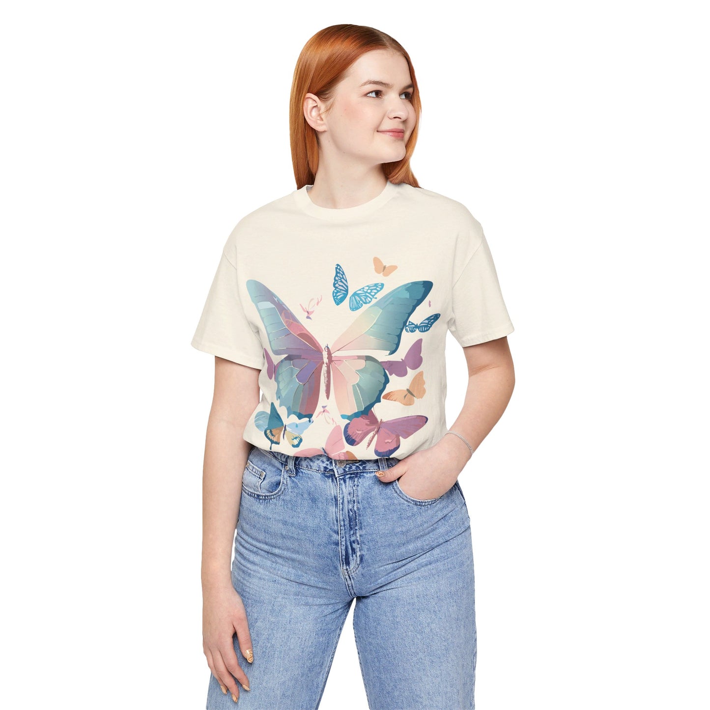 Natural Cotton Tee Shirt with Butterfly