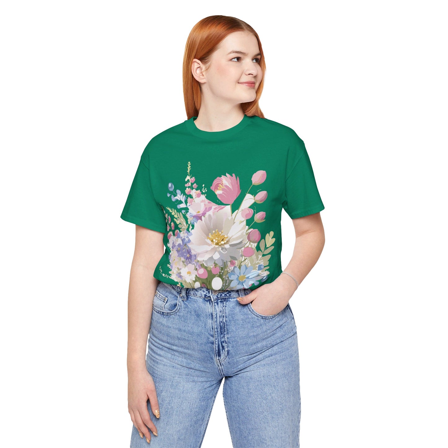 T-shirt en coton naturel avec fleurs