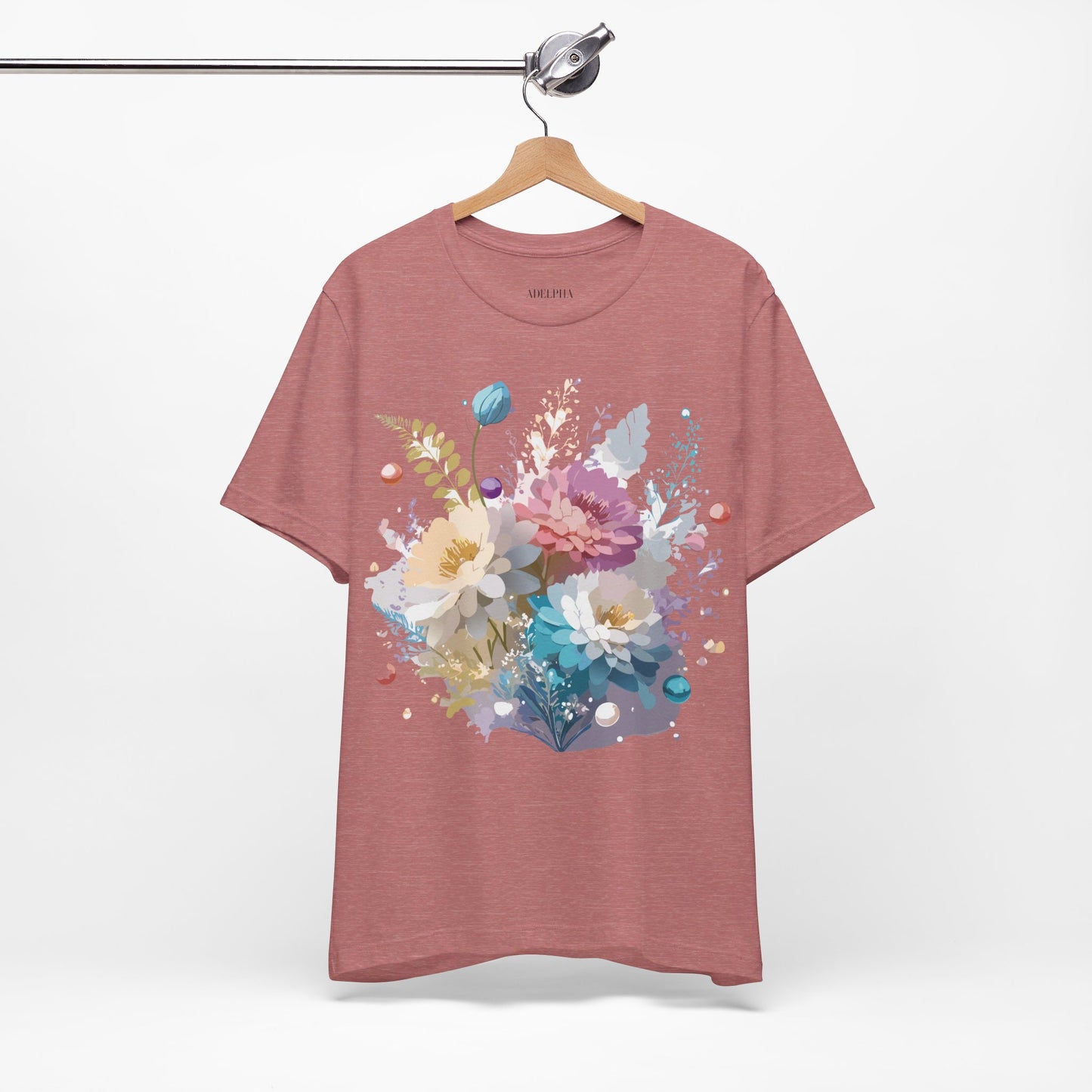 Natural Cotton Tee Shirt with Flowers