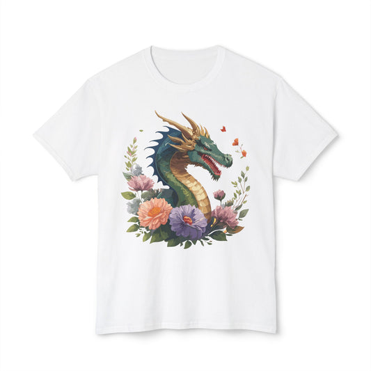 Dragon T-Shirt, Vintage Dragon Tee, Floral Tees, Dragon Art Design Shirt, Tee Shirt with Dragon 4