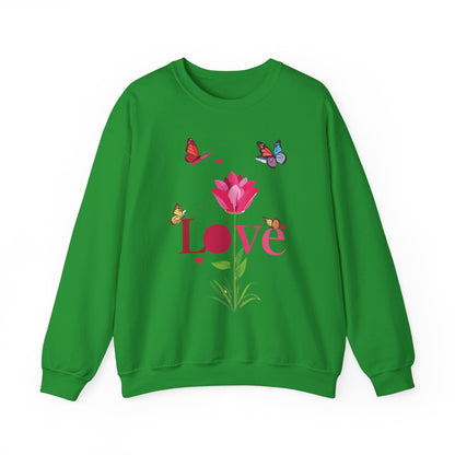 Unisex Floral Love Sweatshirt Floral Butterfly Design Cotton Poly Valentines Day