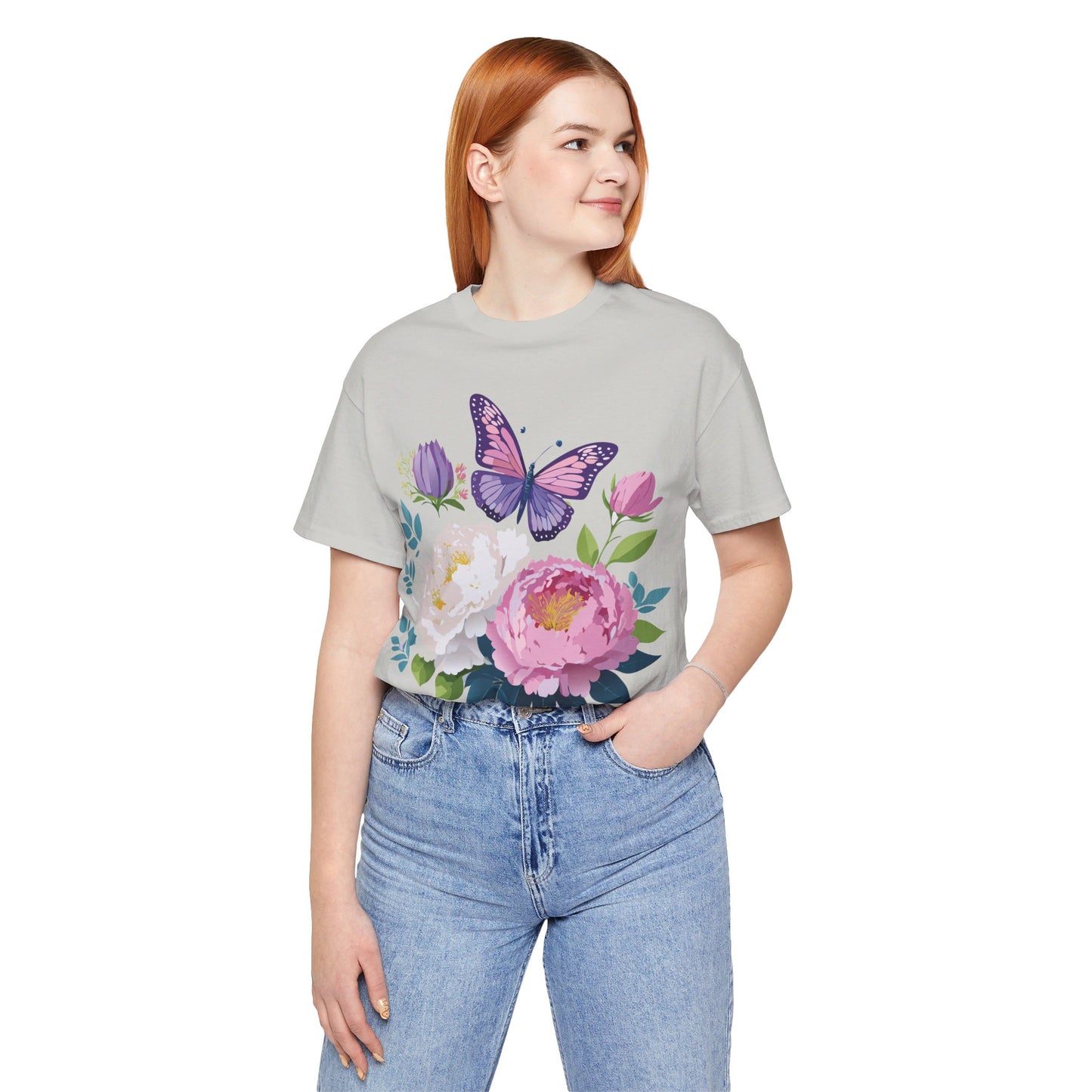 Natural Cotton Tee Shirt with Flowers