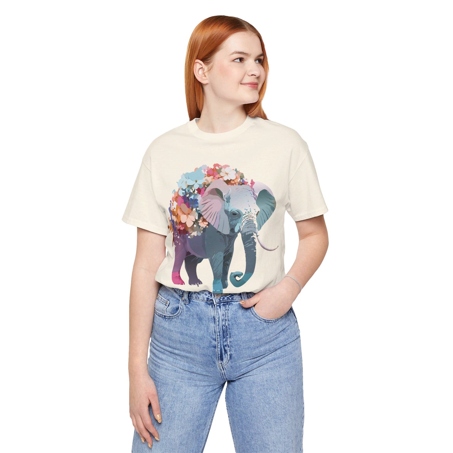 Natural Cotton Tee Shirt with Elephant