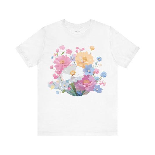 Natural Cotton Tee Shirt with Flowers