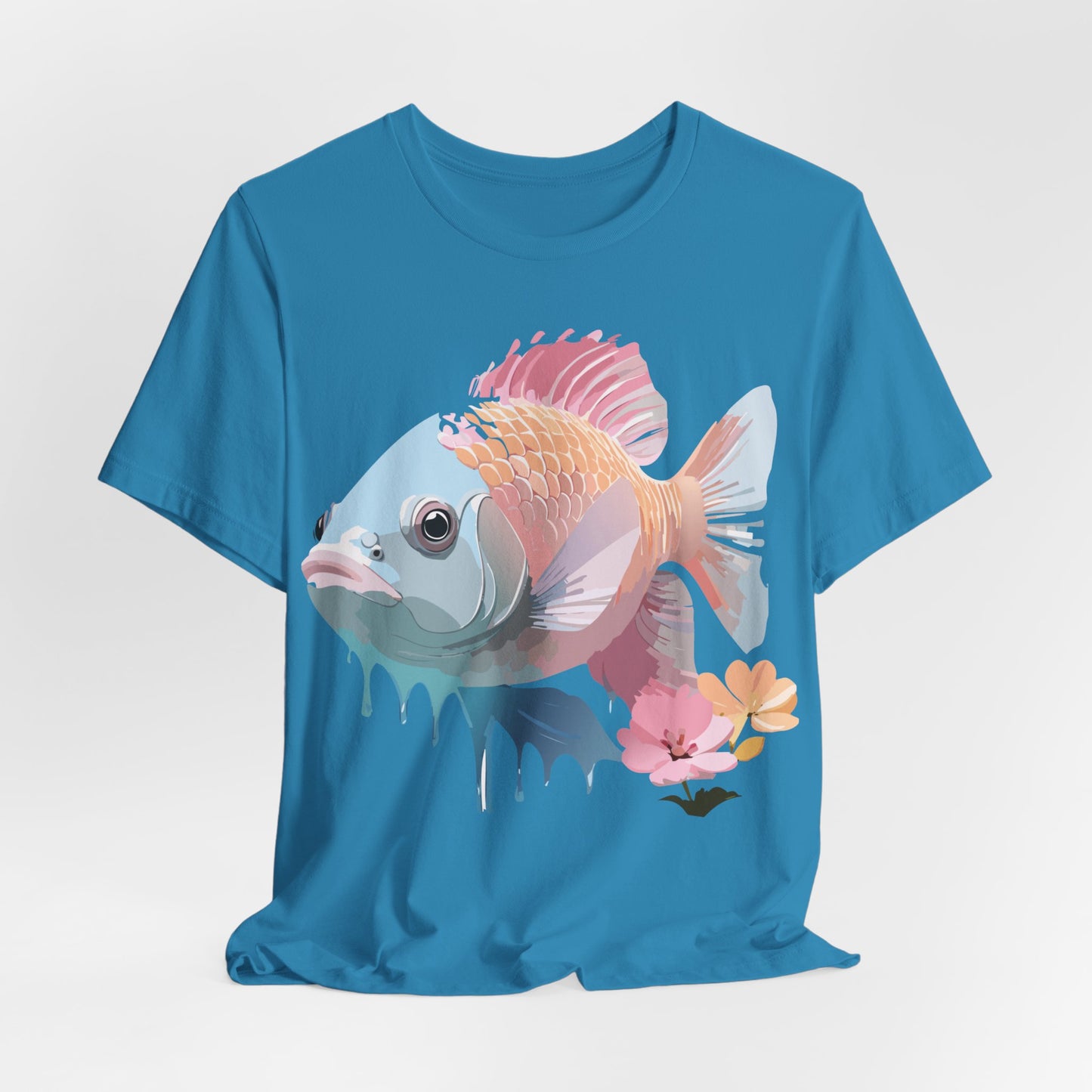 Natural Cotton Tee Shirt with Fish