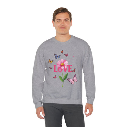 Unisex Floral Love Sweatshirt Valentines Day Cotton Poly Blend Butterfly