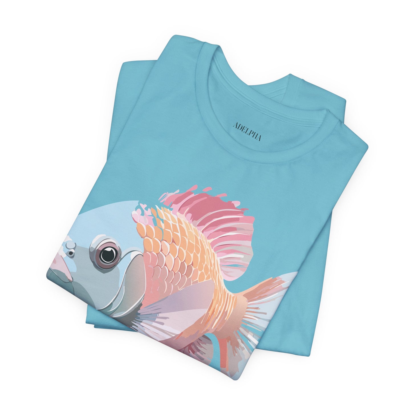 Natural Cotton Tee Shirt with Fish