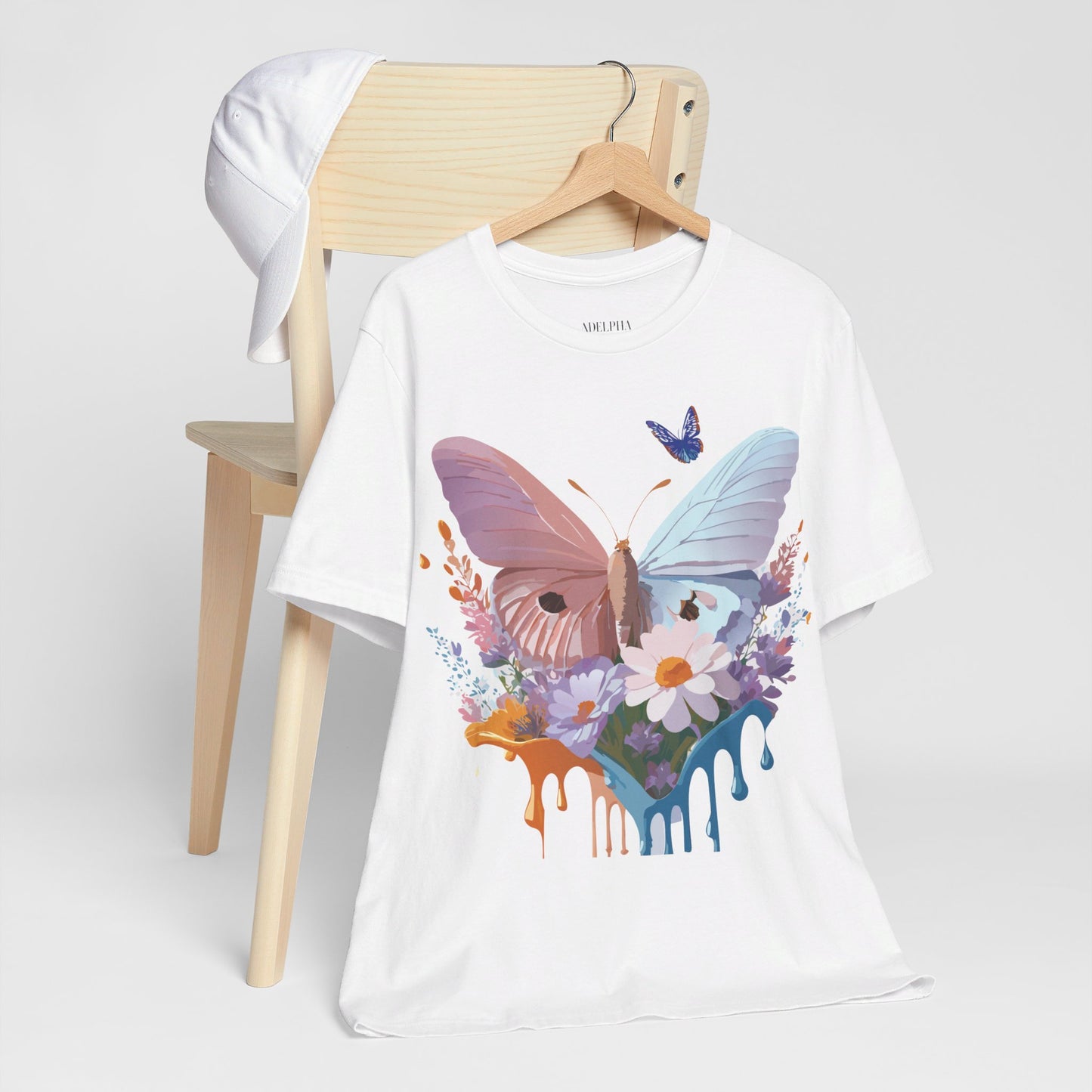 Natural Cotton Tee Shirt with Butterfly