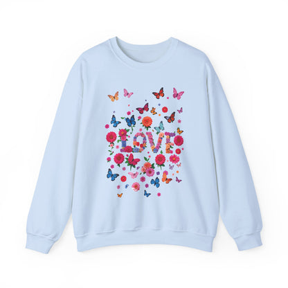 Unisex Floral Love Butterfly Sweatshirt Fifty Fifty Cotton Poly Valentine Day