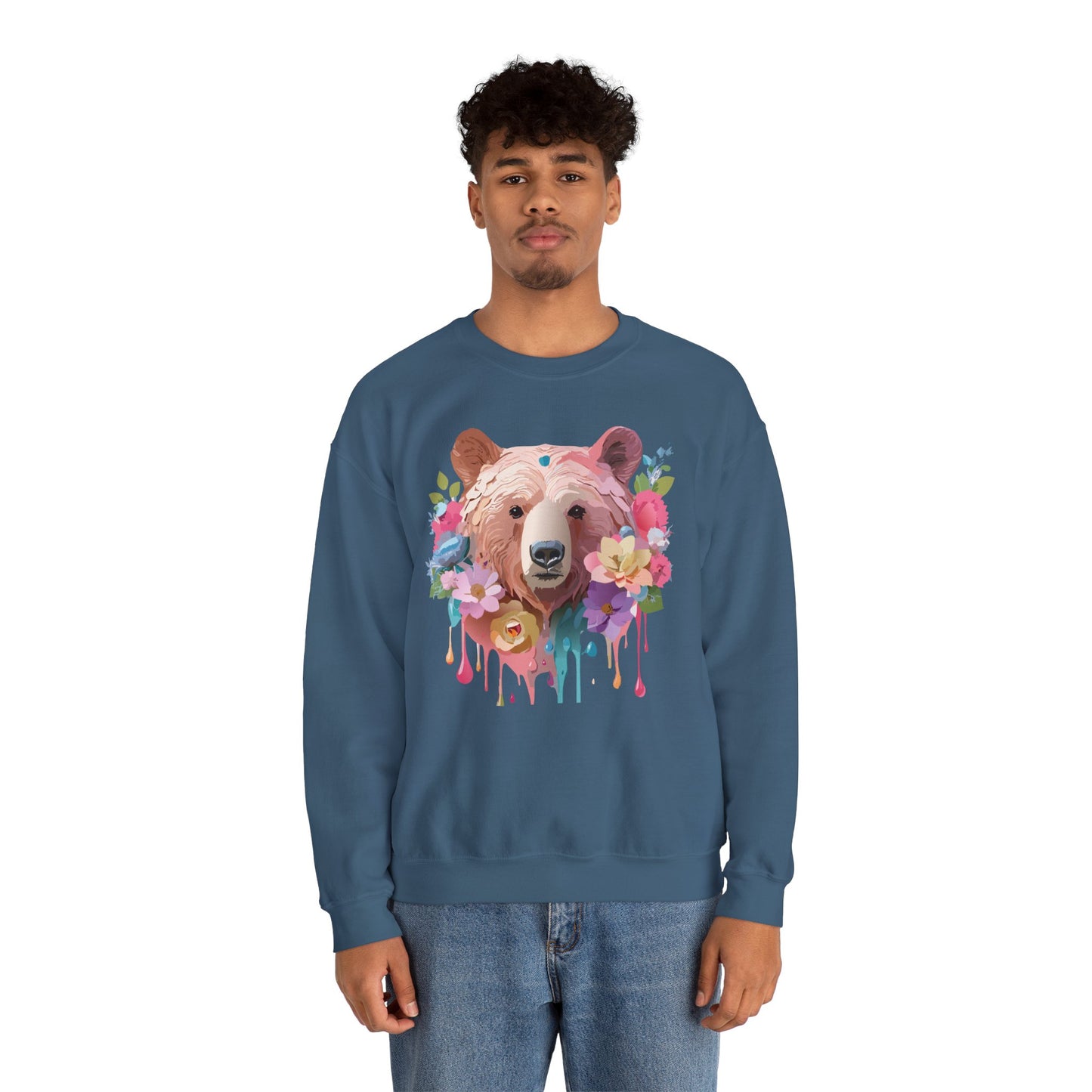 Unisex Floral Bear Sweatshirt, Animals Sweatshirt, Floral Sweatshirt, Art Design Sweatshirt