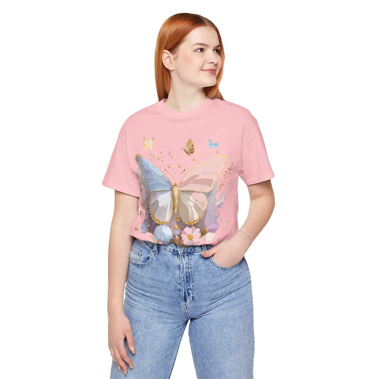 Natural Cotton Tee Shirt with Butterfly