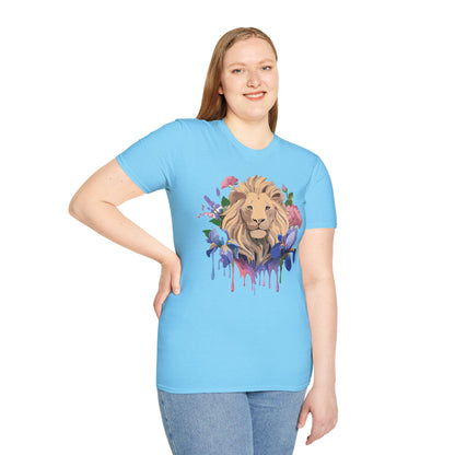 Unisex Softstyle Lion Shirt Floral Lion Tee Animal Print Graphic Tee