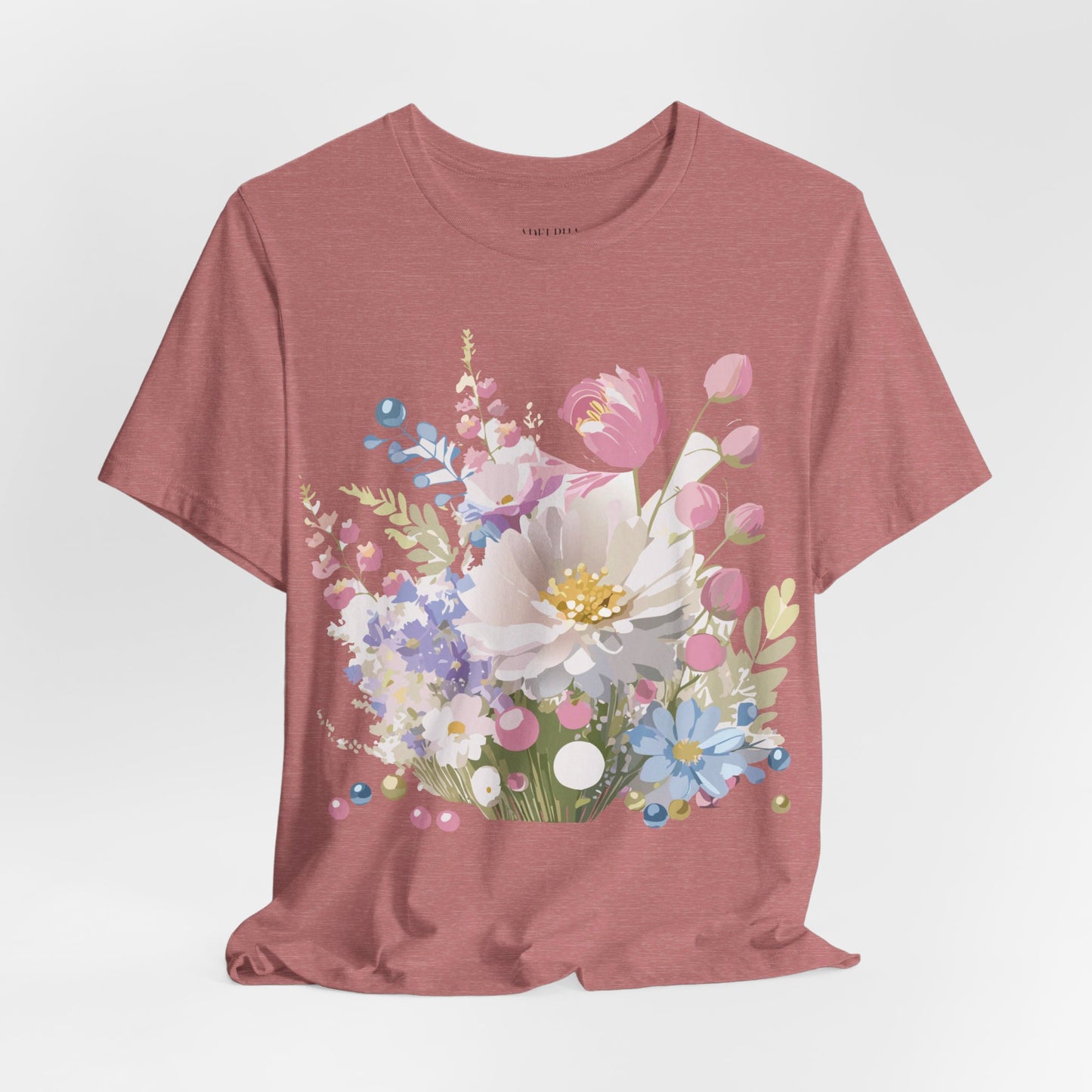 Natural Cotton Tee Shirt with Flowers