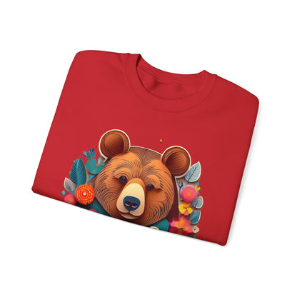 Unisex Floral Bear Sweatshirt Art Design Gildan 18000 Heavy Blend Crewneck