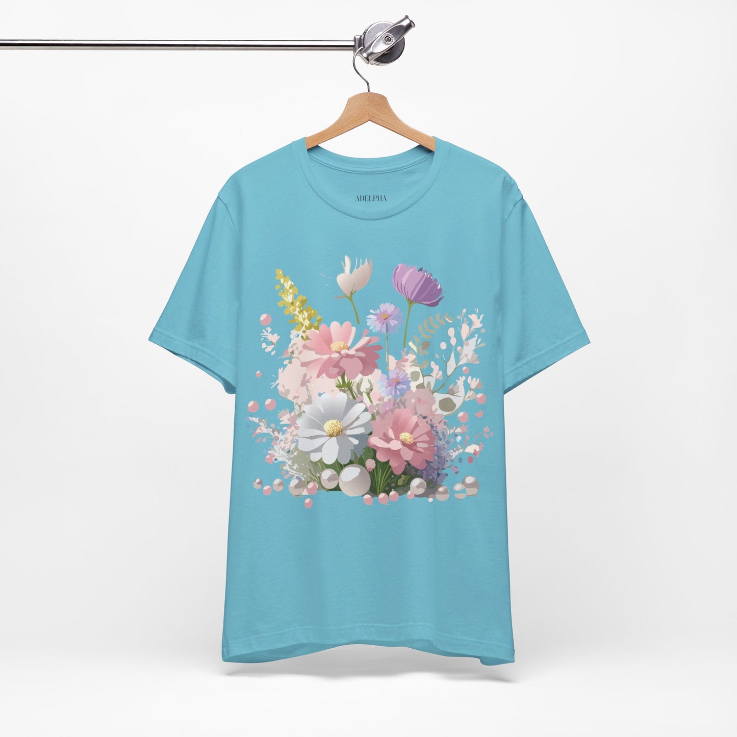 Natural Cotton Tee Shirt with Flowers