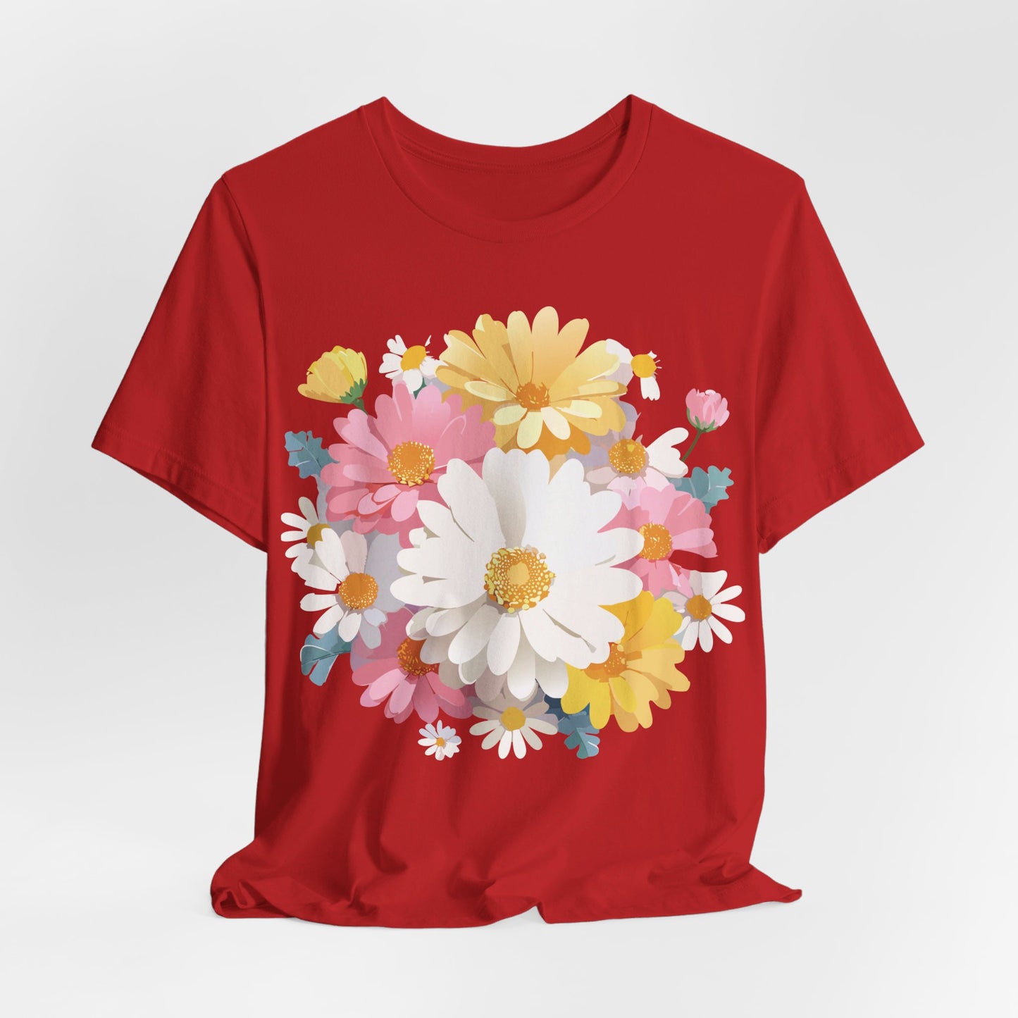 Natural Cotton Tee Shirt with Flowers