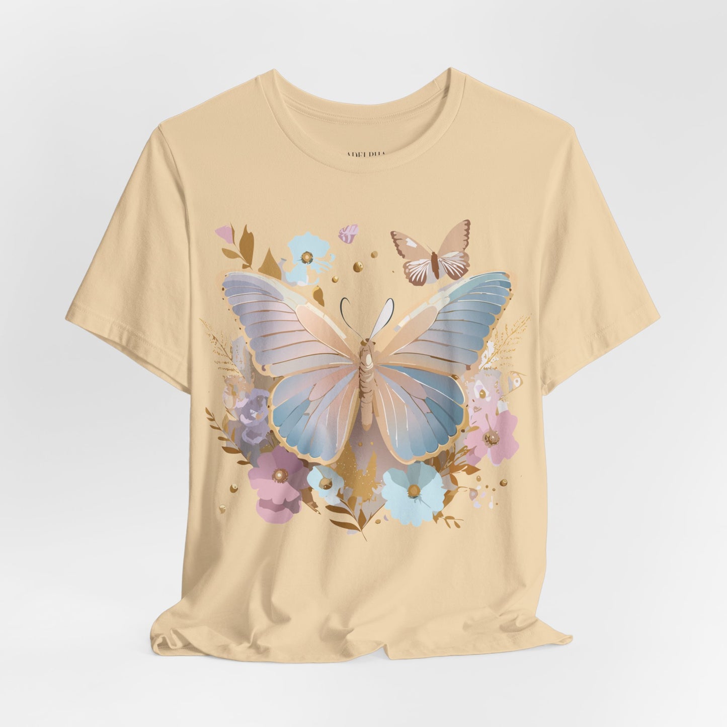 Natural Cotton Tee Shirt with Butterfly