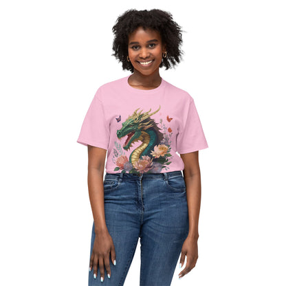 Dragon Art Design Unisex Cotton Tee With Floral Print Artwork And Dragon Graphic