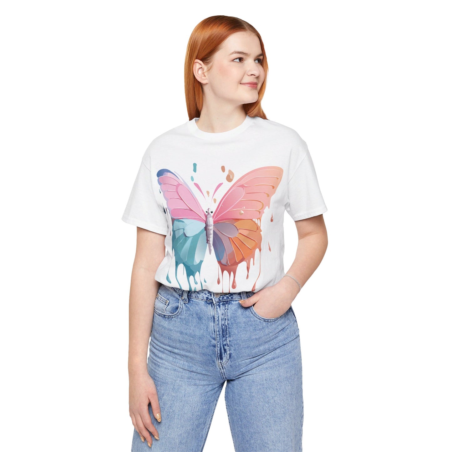 Natural Cotton Tee Shirt with Butterfly