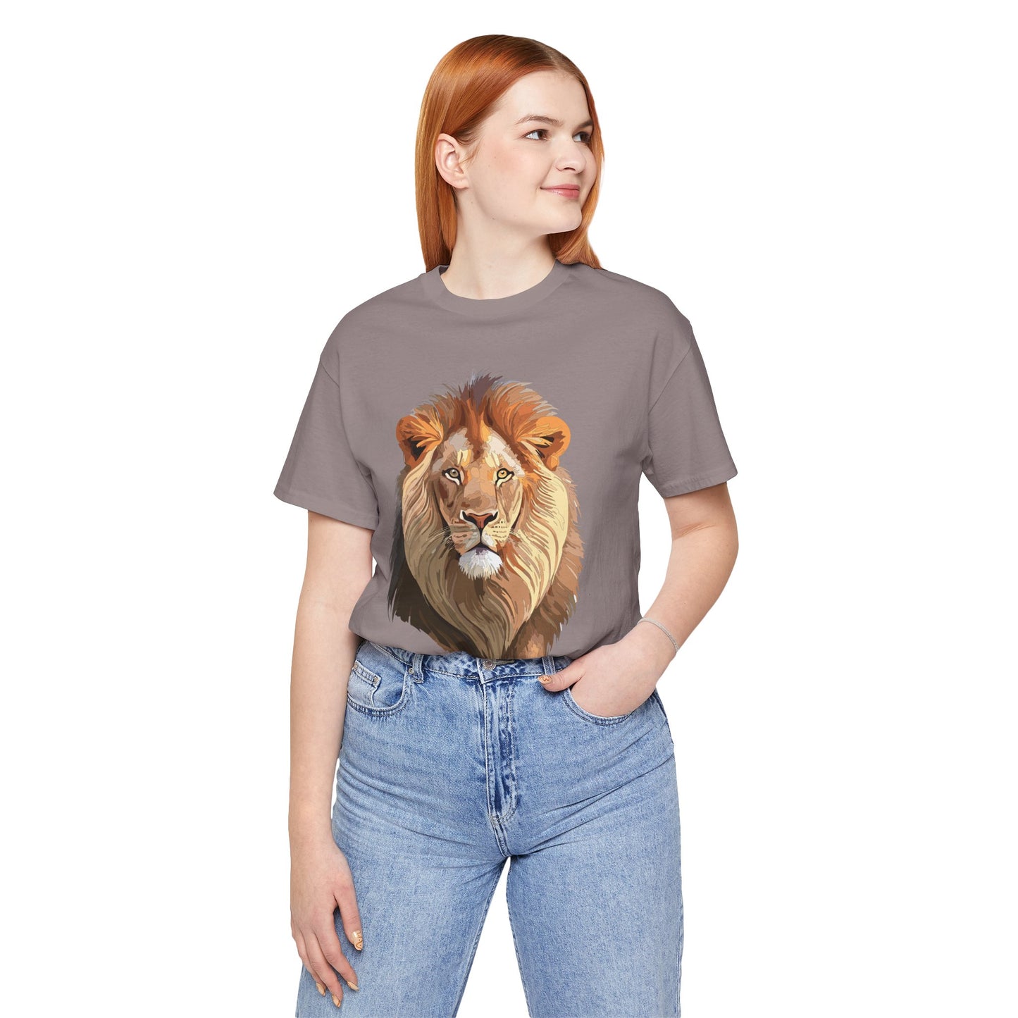 Safari Lion Head Illustration T-Shirt Unisex Cotton Realistic Lion Portrait Tee 3