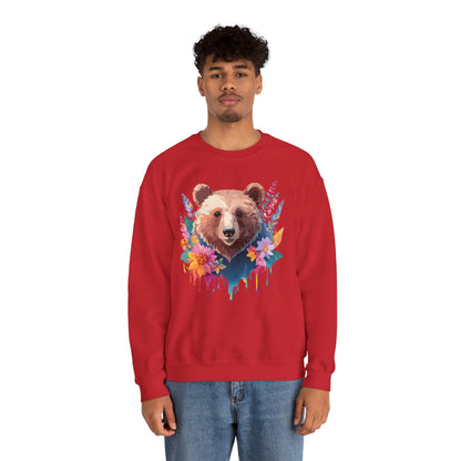 Unisex Floral Bear Sweatshirt, Animals Sweatshirt, Floral Sweatshirt, Art Design Sweatshirt