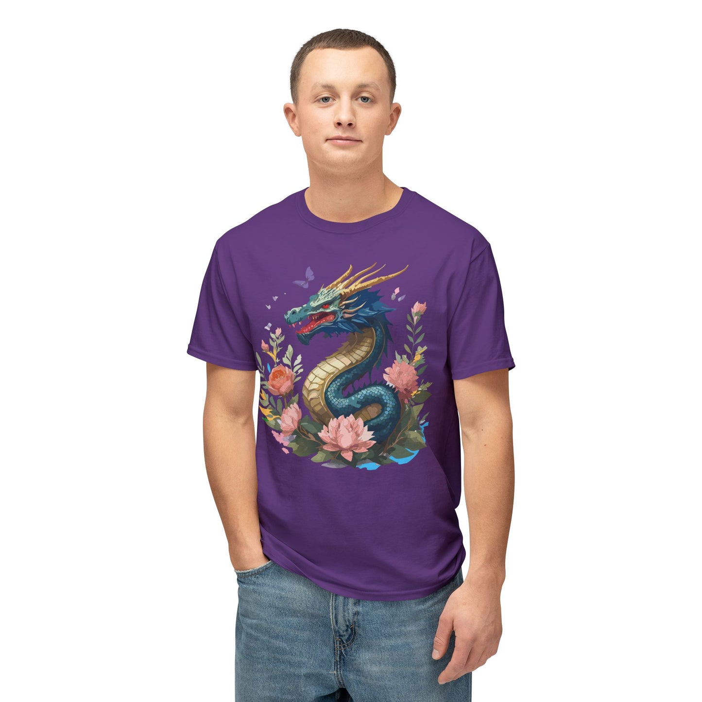 Dragon T-Shirt, Vintage Dragon Tee, Floral Tees, Dragon Art Design Shirt, Tee Shirt with Dragon 2
