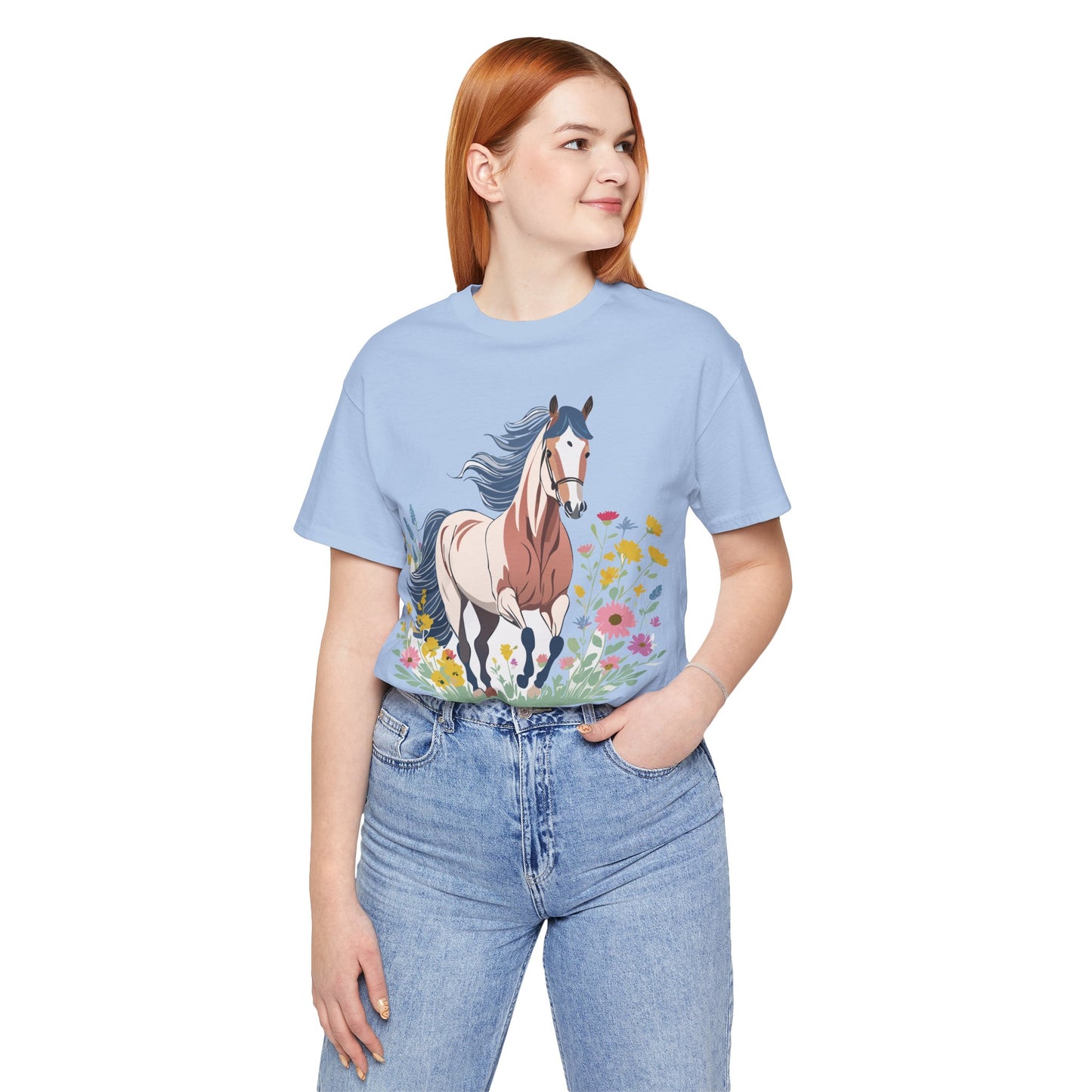 Natural Cotton Tee Shirt with Horse