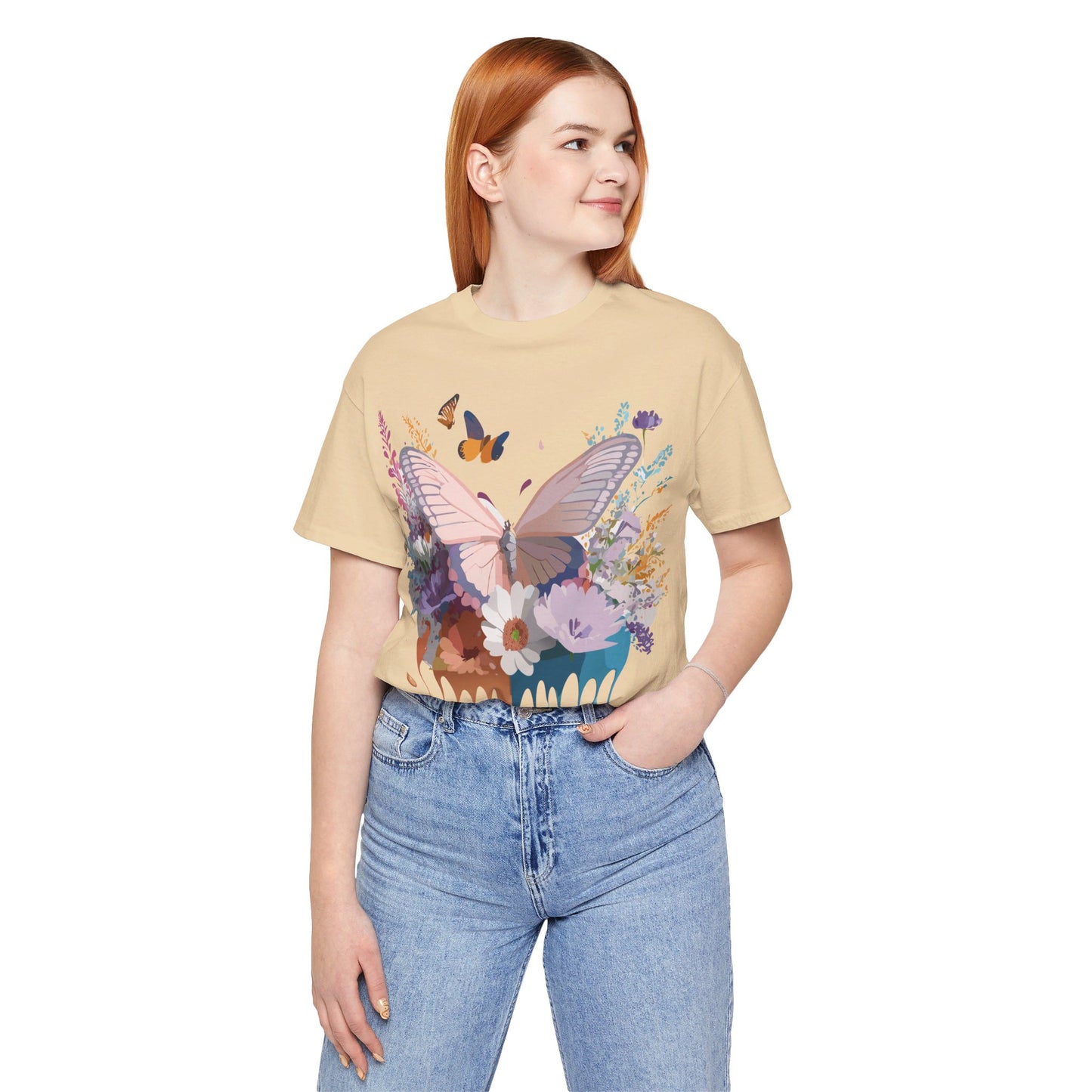 Natural Cotton Tee Shirt with Butterfly