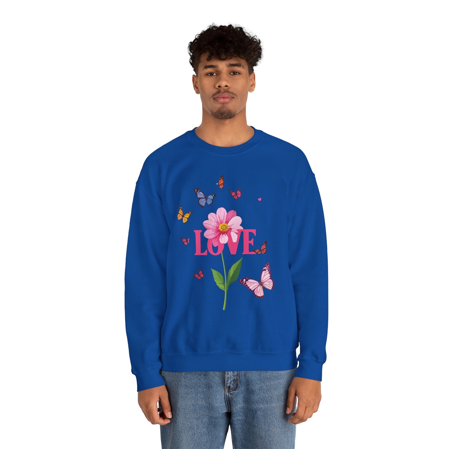 Unisex Floral Love Sweatshirt Valentines Day Cotton Poly Blend Butterfly